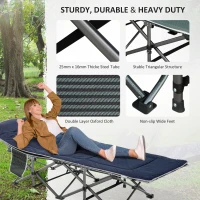 Outsunny Folding Camping Cot with Mattress & Pillow, Double Layer Oxford Heavy Duty Sleeping Cot with Carry Bag Grey and Blue(m-5)