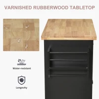 HOMCOM Rolling Kitchen Island with Rubber Wood Top and Storage, Spice Rack, Towel Rack, Black(m-4)