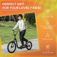 Aosom Youth Scooter with Big Wheels, Rugged Rubber Tires, and Bike Brakes, 2 Wheel Scooter, Slip-Resistant and Safe, Kick Scooter for Kids, Ages 10+, Black(m-6)