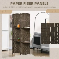 HOMCOM 5.6 Ft Tall Folding Room Divider with Storage Shelves, 4 Panel Portable Privacy Screen for Home Office, Bedroom, Brown(m-6)