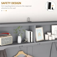 HOMCOM Coat Rack Shoe Bench, Hall Tree with Bench and Shoe Storage, Entryway Bench with 4 Hooks, 2 Drawers, 2 Shelves, Grey(m-5)