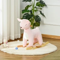Qaba Kids Plush Ride-On Rocking Horse Deer-shaped Plush Toy Rocker with Realistic Sounds for Child 36-72 Months Pink(m-10)