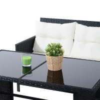 Outsunny 6pcs Outdoor Rattan Sofa Set Garden Wicker Sectional Couch Furniture Set with Dining Table and Chair White(m-10)