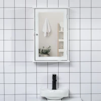 kleankin Bathroom Mirror Cabinet, Wall Mounted Medicine Cabinet with Door and Shelves, White(m-8)