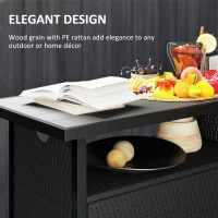 Outsunny Outdoor Pool Towel Storage Cabinet Organizer, Outdoor Bar Table with Shelf and Cabinet, Pool Towel Holder Pool Valet with Weather-Resistant PE Rattan and Steel Frame, Espresso(m-7)