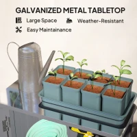 Outsunny Outdoor Storage Cabinet, Wooden Garden Storage Shed with 2-Tier Shelves, Metal Tabletop and Magnetic Doors, Grey(m-5)