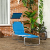 Outsunny Outdoor Pool Chaise Lounge Chair, Folding Tanning Chair with Sun Shade, Blue(m-10)