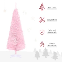 HOMCOM 5' Artificial Pencil Christmas Tree, Slim Xmas Tree with 294 Realistic Branch Tips and Plastic Stand, Pink(m-4)