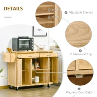 HOMCOM Kitchen Island on Wheels, Natural Hardwood Kitchen Cart with Drawers, Storage Cabinets, and Tool Caddy, Microwave Cart for Dining Room, 54 Inches Wide(m-5)