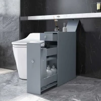 kleankin Bathroom Floor Organizer Free Standing Space Saving Narrow Storage Cabinet Bath Toilet Paper Holder with Drawers Gray(m-10)