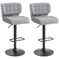 HOMCOM Swivel Velvet-feel Fabric Barstools Set of 2 Adjustable Bar Stools with Footrest for Counter Dining Room Grey(m-12)