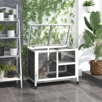 PawHut Indoor Rabbit Hutch with Wheels, Bunny Cage Guinea Pig House W/ Top Access, Ramp, Pull Out Tray, Grey(m-1)