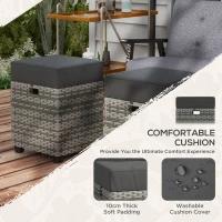 Outsunny 2 PCS Patio Wicker Ottoman Set, Square Outdoor PE Rattan Footrest with Removable Cushion for Backyard, Grey(m-5)