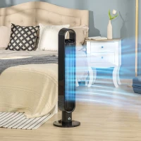 HOMCOM Freestanding Tower Fan Cooling for Home Bedroom with Oscillating, 3 Speed, 12h Timer, LED Sensor Panel, Remote Controller, Black(m-8)