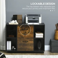 Vinsetto Lateral Filing Cabinet with Wheels and Lockable Drawer, File Cabinet, Mobile Printer Stand with Open Shelves for Letter and A4 Size Documents, Rustic Brown(m-7)