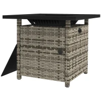 Outsunny Outdoor PE Rattan Propane Fire Pit Table, 50,000 BTU Pulse-Ignition Wicker Fire Table, Mixed Grey(m-2)