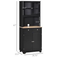 HOMCOM Freestanding 67" Kitchen Buffet with Hutch, Pantry Cabinet with Microwave Stand, Adjustable Shelf, 2 Drawers, Cupboard, Black(m-3)
