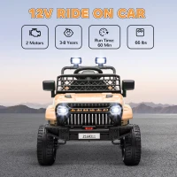 Qaba 12V Battery Powered Ride On Truck, Kids Electric Car with Spring Suspension, Remote, Horn, USB Music, Khaki(m-4)