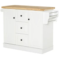 HOMCOM Rolling Kitchen Island with Storage, Kitchen Cart with Wood Top, 3 Drawers and 2 Barn Door Style Cabinet, Adjustable Shelves, Spice Rack, White(m-11)