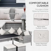 Outsunny 5 Pieces Wicker Patio Conversation Dining Furniture Set with Cushions, Table and Ottomans, Cream White(m-5)