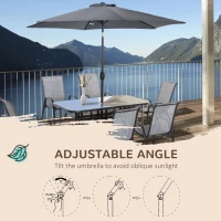 Outsunny 8 Pieces Patio Furniture Set with 9Ft Patio Umbrella, Outdoor Dining Table and Chairs, 6 Chairs, Push Button Tilt and Crank Parasol, Tempered Glass Top, Gray(m-5)