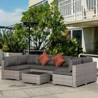 Outsunny 4-Piece Patio Furniture Sets Outdoor Wicker Conversation Set PE Rattan Sectional sofa set with Tempered Glass Coffee Table and Cushions for Backyard and Garden, Gray(m-2)