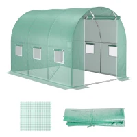 Outsunny 9.8' x 6.6' x 6.6' Plastic Greenhouse Cover Replacement, Heavy Duty Waterproof Tarp for Hoop House, Sheeting with 6 Windows, Door & Reinforcement Grid, Green(m-12)