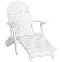 Outsunny Folding Adirondack Chair, Muskoka Chair with Pull-out Footrest, Outdoor Wooden Fire Pit Lounger for Patio, Porch, Poolside, Garden, White(m-2)