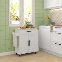 HOMCOM Rolling Island with Wheels for Kitchen, Kitchen Island on Rollers with Power Outlets, Drawer and Doors(m-10)