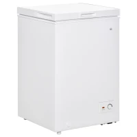 HOMCOM Compact Chest Freezer 3.5 Cubic Feet with Removable Basket, Mini Deep Freezer with Single Door 7 Temperature Setting, Drain Hole for Apartment, Kitchen, or Home Office, White(m-1)