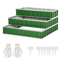 Outsunny 3 Tier Raised Garden Bed Outdoor Metal Patio Planter Box with Gloves,  4' x 4' x 2' for Backyard, Patio to Grow Vegetables, Herbs, and Flowers, Green(m-11)