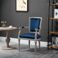 HOMCOM Vintage Dining Chair with High Back, Thick Sponge Padded Seat and Section Armrest with Wood Frame, Blue(m-2)