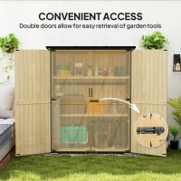 Outsunny Wood Storage Shed, Outdoor Garden Shed with Asphalt Roof, 2 Shelves, Lockable Doors and Adjustable Feet, Natural(m-7)