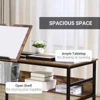 HOMCOM Adjustable Drafting Table Art Desk Drawing Table Craft Desk Workstation for Painting Multifunctional Writing Desk with Tiltable Tabletop and Storage Shelf Rustic Brown(m-6)