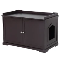 PawHut 37.5" Wooden Covered Mess Free Cat Litter Box End Table Hideaway Cabinet with Storage for Accessories, Brown(m-1)