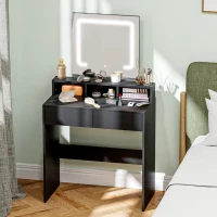 HOMCOM Makeup Vanity Table with LED Lights, for Bedroom, Modern Dressing Table with Drawers, Compartments, Black(m-8)