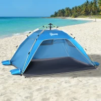 Outsunny Pop Up Beach Tent for 1-2 Person, Partable Instant Sun Shelter with 2 Mesh Windows, 2 Doors, Carrying Bag, Sky Blue(m-1)