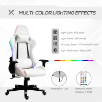 Vinsetto High Back Gaming Chair with RGB LED Lights, Adjustable Arms, and Lumbar Support, Racing Office Computer Chair with Head Pillow, White / Black(m-4)