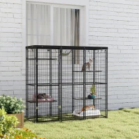 PawHut Weld Wire Catio Outdoor Indoor with Waterproof Cover, 4 Jumping Platforms, Hammock, 69" x 22" x 62", Black(m-7)