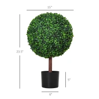Outsunny 23.5" Artificial Boxwood Topiary Ball Tree, Fake Decorative Plant, Nursery Pot Included for Home, Balcony, Backyard and Garden, Set of 2, Green(m-3)