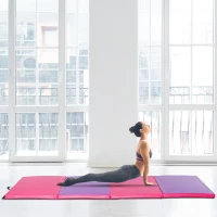 Soozier 4'x10'x2'' Folding Gymnastics Tumbling Mat, Exercise Mat  with Carrying Handles for Yoga, MMA, Martial Arts, Stretching, Core Workouts, Pink and Purple(m-8)