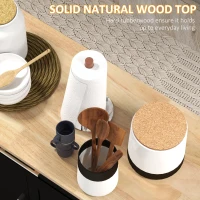 HOMCOM Modern Rolling Kitchen Island Cart with Drawers, Natural Wood Top, Towel Rack, Door Storage Cabinet,  Black(m-5)