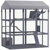 PawHut 81"H Catio Outdoor with Floor to Prevent Escaping & Easy Cleaning, for 2-4 Cats Kittens, Grey(m-11)