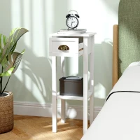 HOMCOM 2-Tier Side Tables Set of 2 with Drawer and Shelf, 2 Pieces End Tables for Living Room and Hallway, White(m-7)