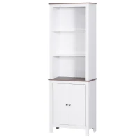 HOMCOM 69" Tall Bathroom Storage Cabinet, Bookcase with 3 Open Compartments and Double Door Cupboard, White(m-11)