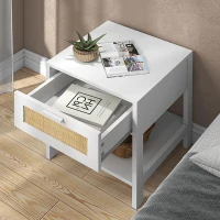 HOMCOM Modern Bedside Table, Accent Nightstand with Drawer and Open Shelf, Bed End Table for Bedroom, Living Room, White(m-9)