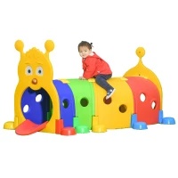 Qaba Caterpillar Tunnel, Toddler Tunnel for Kids Crawl and Climb Through, Kids' Play Structure Indoor Outdoor, 4 Sections, Multicolored(m-11)