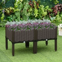 Outsunny 2-piece Raised Garden Bed PP Raised Flower Bed Plant Stand Stackable Vegetable Herb Grow Box(m-8)