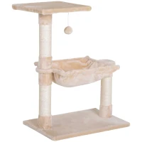 PawHut 27.5" Cat Tree Hammock with 3 Natural Sisal Scratching Post, Teasing Toy - Beige(m-2)