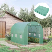 Outsunny 9.8' x 6.6' x 6.6' Plastic Greenhouse Cover Replacement, Heavy Duty Waterproof Tarp for Hoop House, Sheeting with 6 Windows, Door & Reinforcement Grid, Green(m-2)